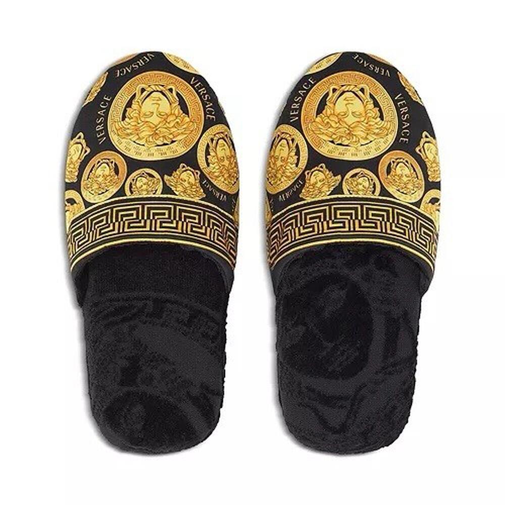 BNWT Versace La Medusa Head Cotton Slippers Black/Gold Size Medium / 8/9…
